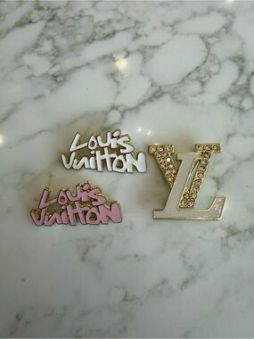 Beautiful Hand Crafted Pink & White Logo Brooches